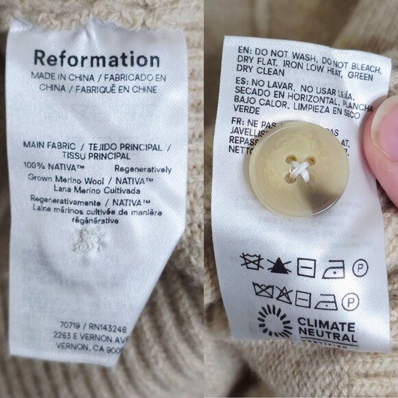 Reformation Karina Regenerative Wool Linen Tan Scoop Neck Cardigan Size L - Picture 9 of 12